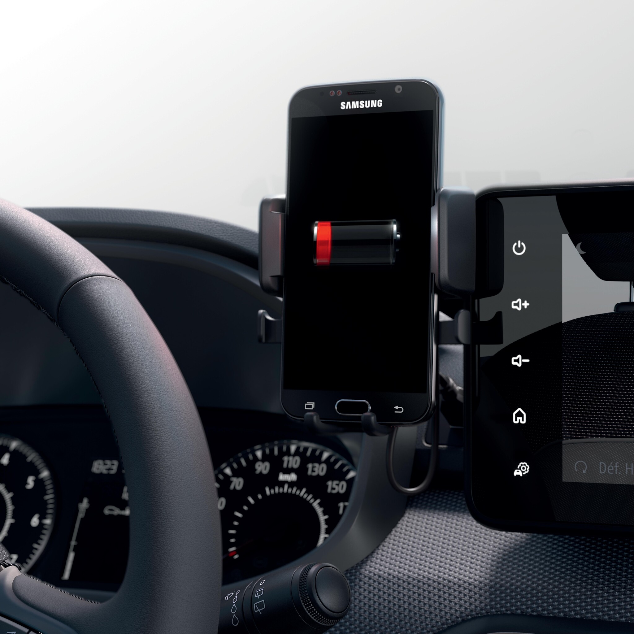 Podpora chytrých telefonů pro vozidla bez multimédií (připevnění na větrací otvor nebo přísavkou)