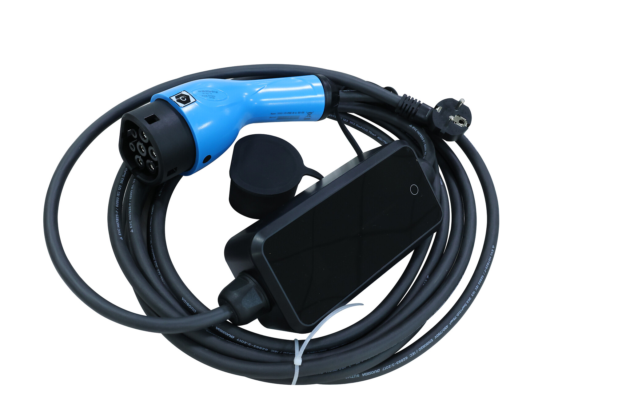 Câble de recharge sur prise domestique renforcée Type 2-E/F  6.5m 3.7Kw (monophasé 16A)