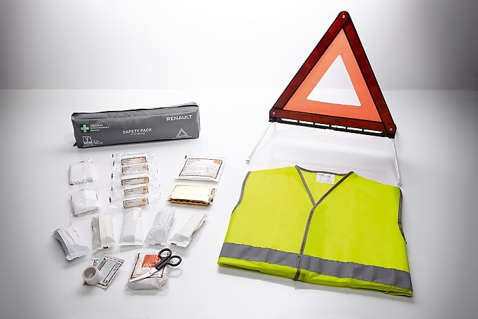 Kit de segurança (colete refletor, triângulo, bolsa de primeiros socorros)