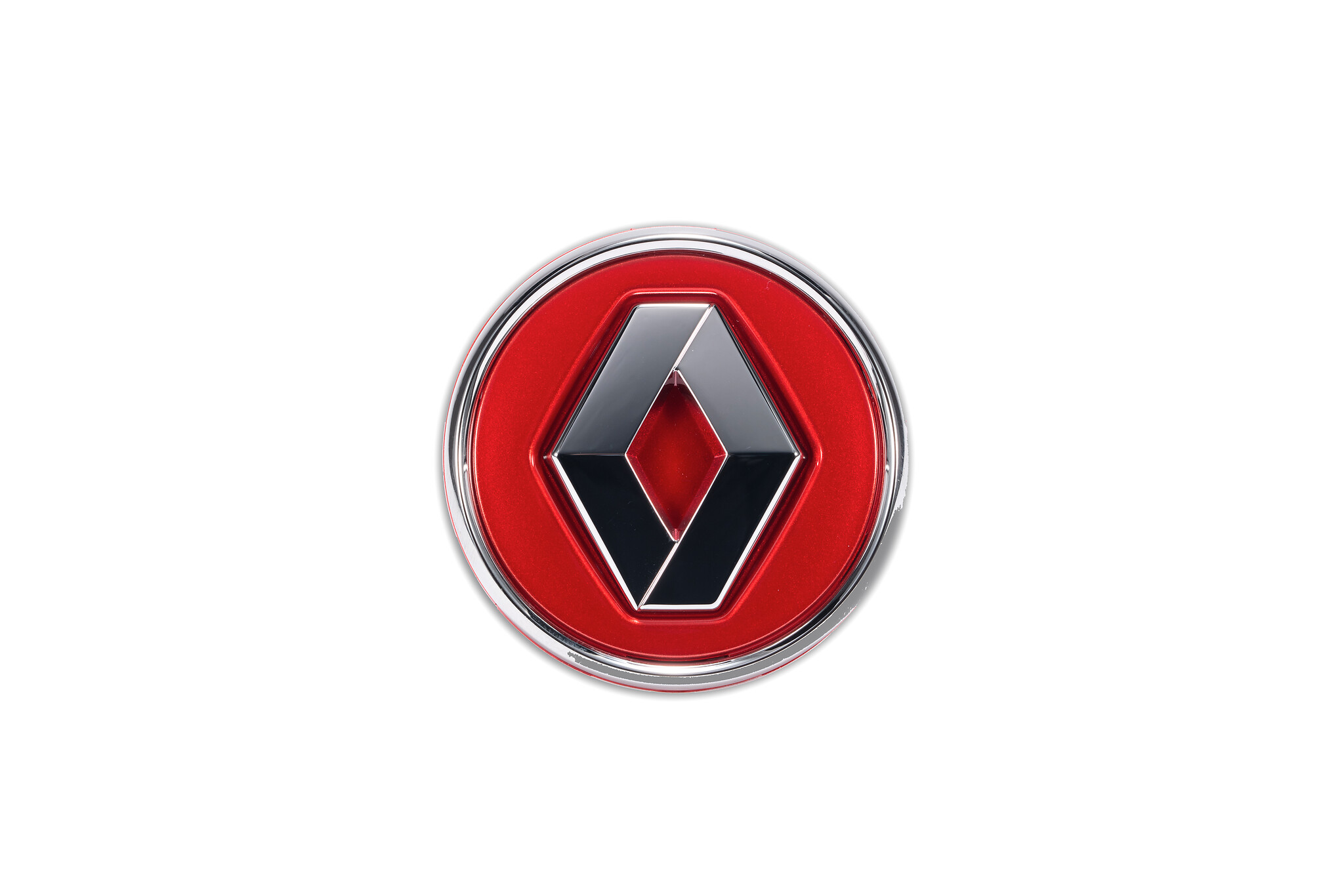 Cabochon Renault rouge flamme avec cerclage chromé